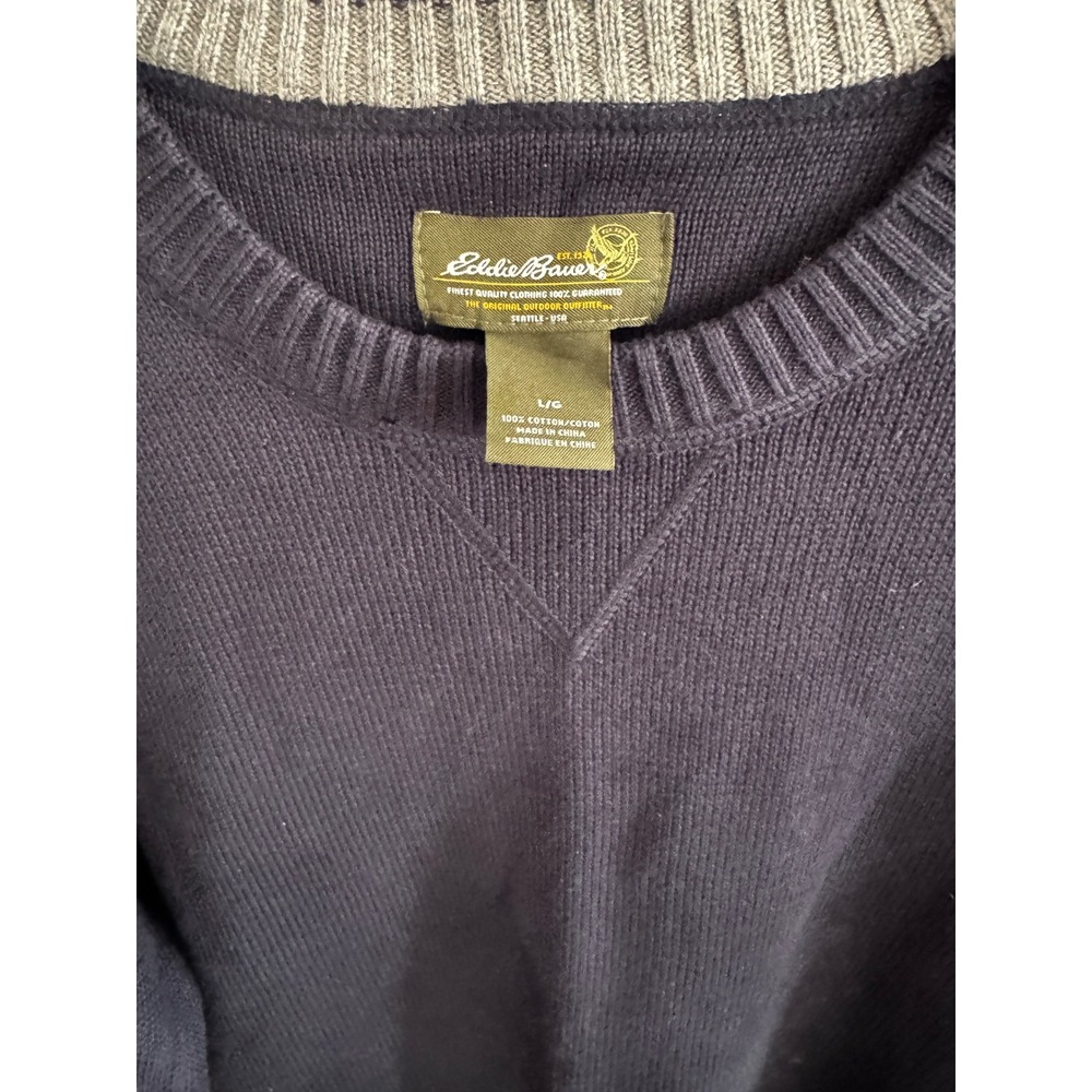 Eddie Bauer Mens Navy Blue Cotton Crew Neck Sweater L‎ G - Picture 3 of 4